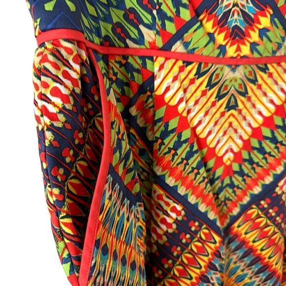 Ellen Tracy colorful a-line sleeveless dress boho print pockets keyhole back - Picture 5 of 16